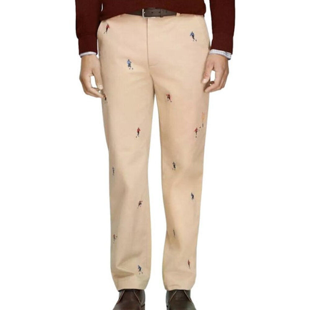 Brooks Brothers Clark Khaki Chino Football Embroidered 36x30 NWT